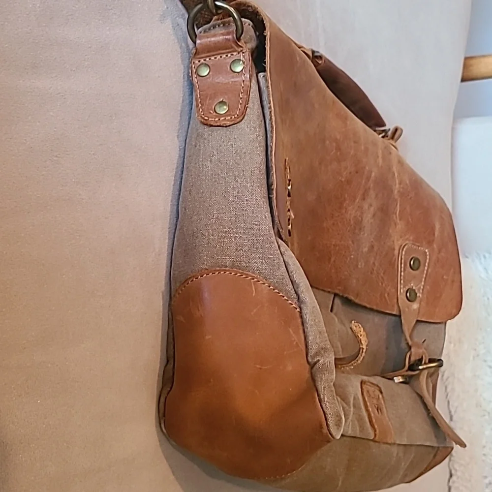 Brown Canvas and Leather Messenger Bag